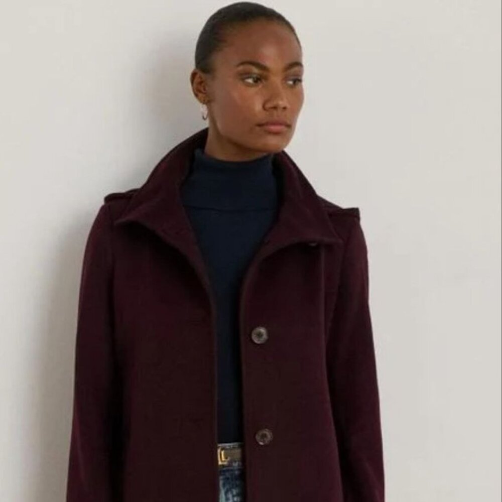 $230 Lauren Ralph Lauren Women's Icon Hooded A-Line Coat Pinot Noir Size 2
